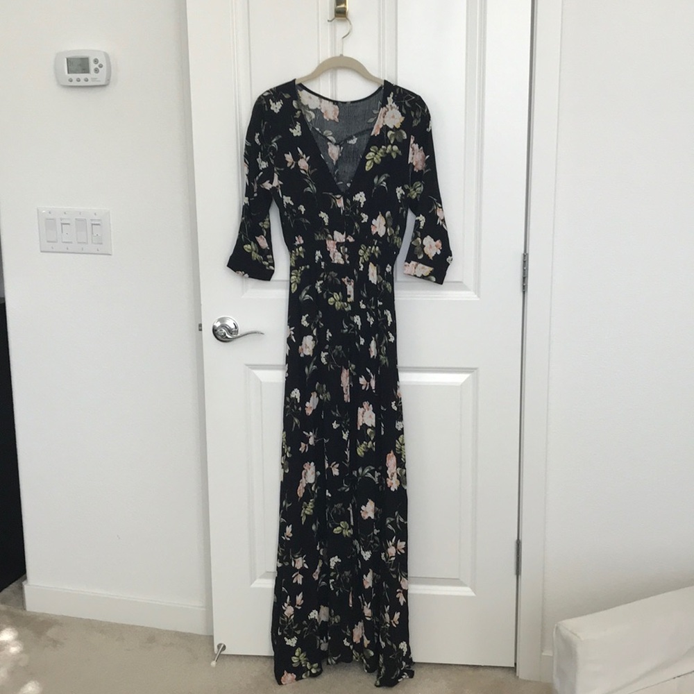 Floral print 3/4 sleeve maxi dress
